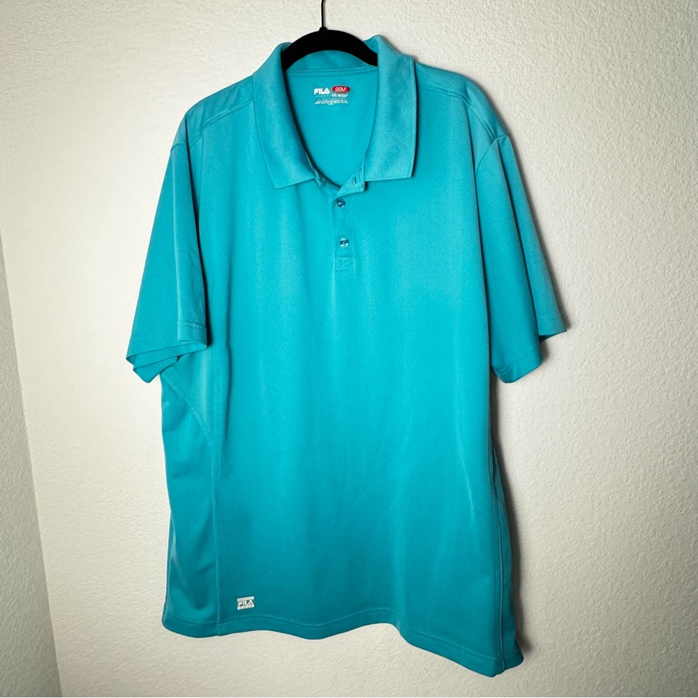 FILA Teal Golf Polo Sport Shirt, Short Sleeve, Polyester Mens, Athletic Fit, XXL